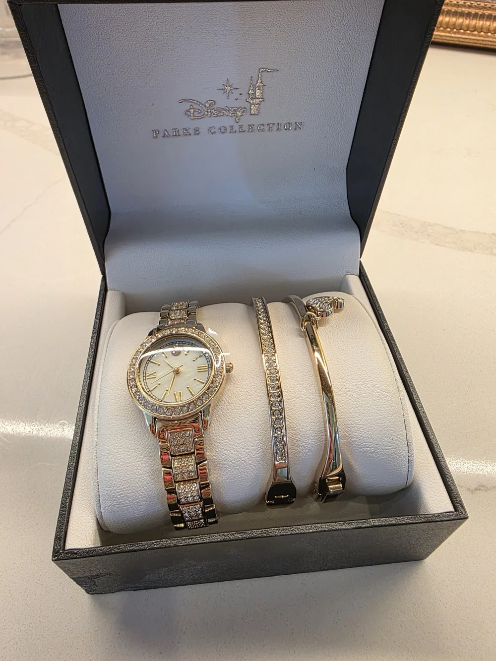 Disney Parks Collection - Women's Gold Crystal Watch & Bracelet Set